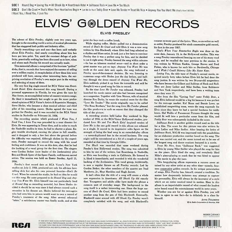 Elvis Presley Golden Records : LP Back